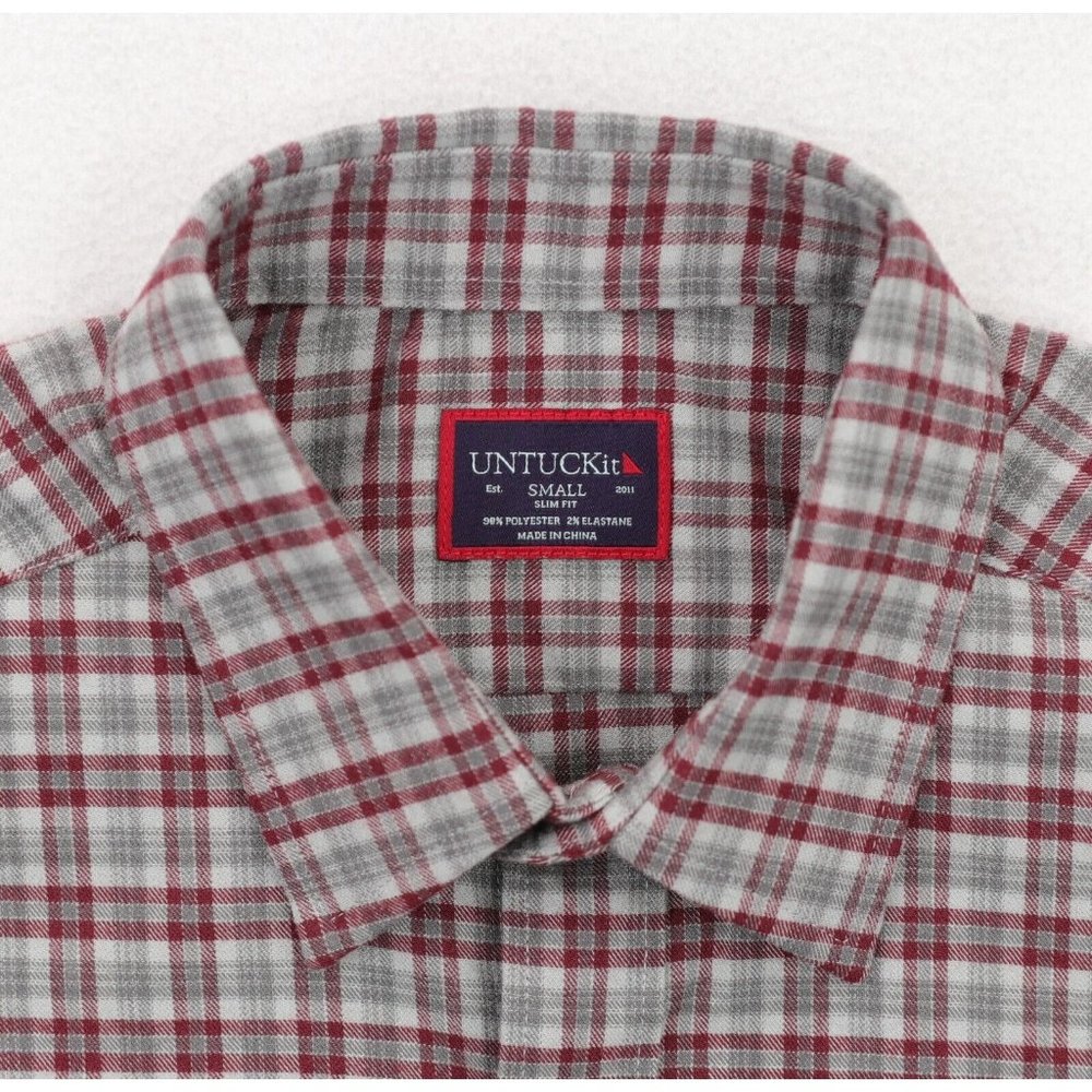 UNTUCKit Shirt Men's Small Gray Maroon Red Plaid Flannel Slim Fit Dezzani - Picture 4 of 5